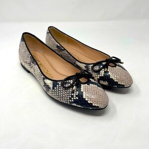 Nib Stuart Weitzman Gabby Ballet Leather Snakeskin Print Flats Roccia - Sz 7